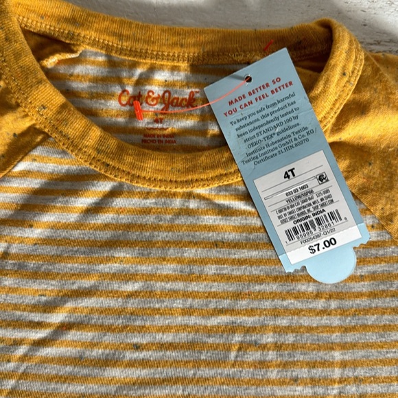 NWT “Cat & Jack” toddler boys Yellow and white striped shirt // 4T - Picture 2 of 2
